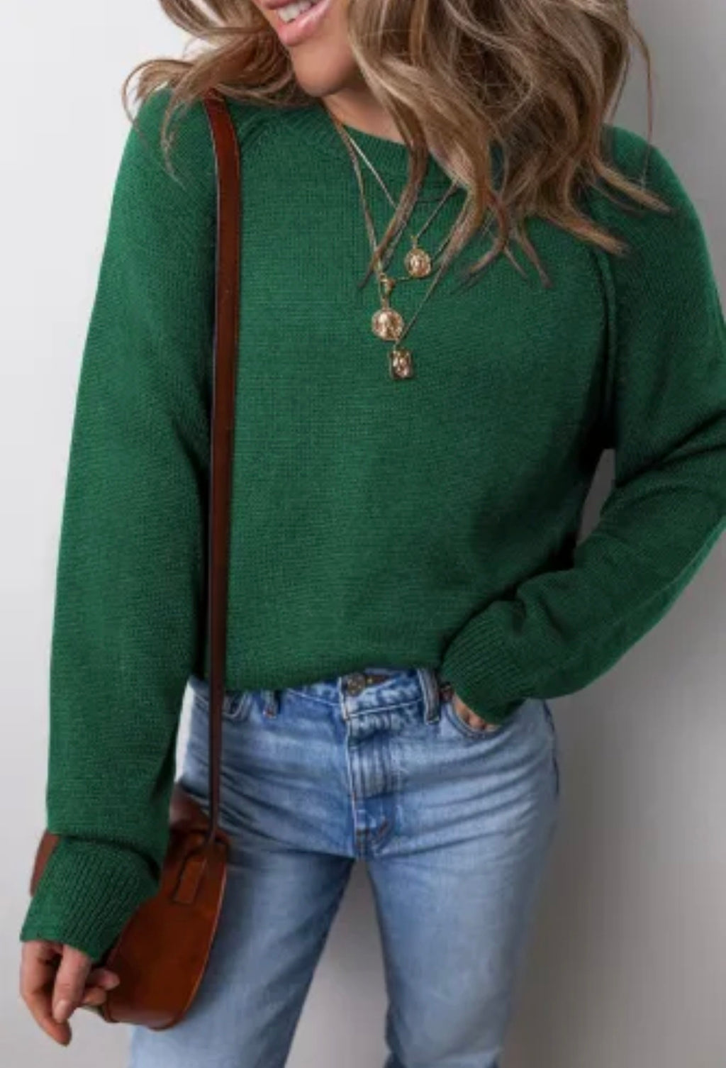 Evergreen Raglan Sleeve Crew Neck Sweater