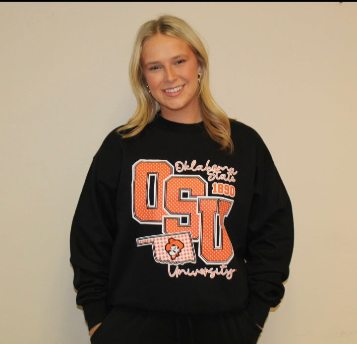 2026 Big OSU Polka Dot & Gingham Sweatshirt- Black