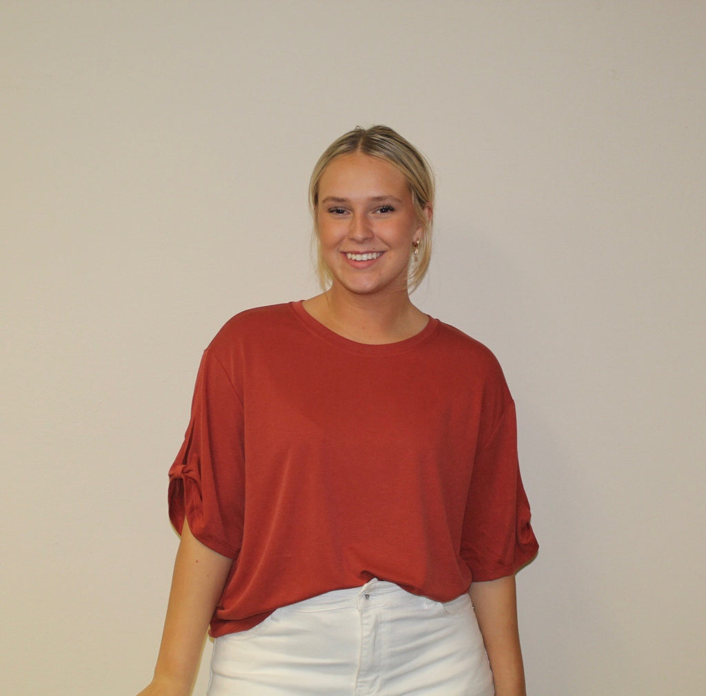 Tie Sleeve Soft Tee-Rust