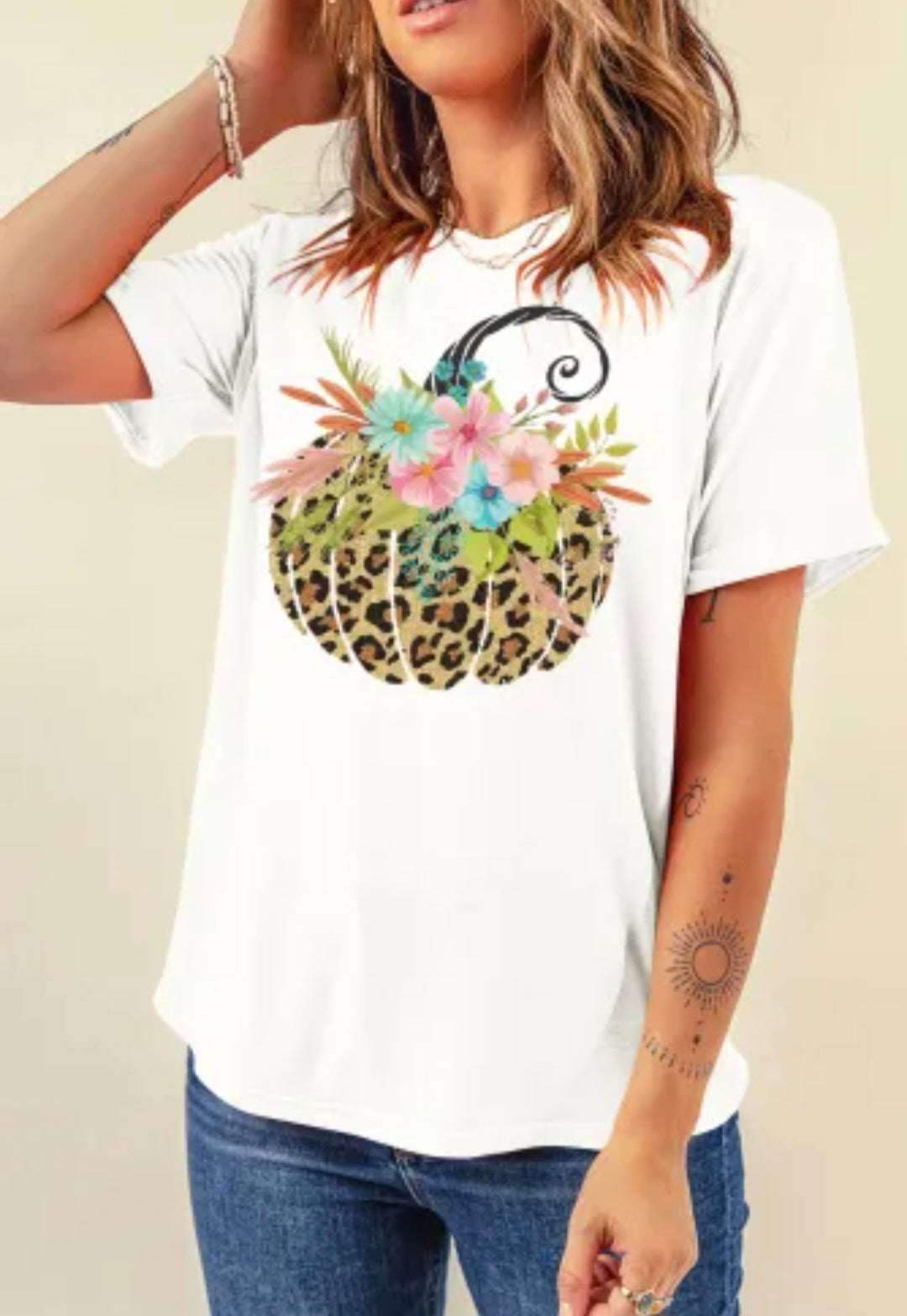 Floral Leopard Pumpkin Tee