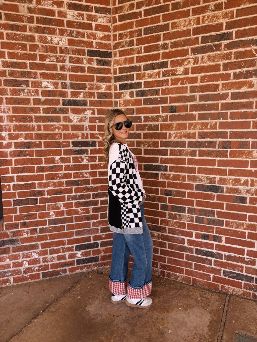 Black Checkered Open Front Shoulder Cardigan