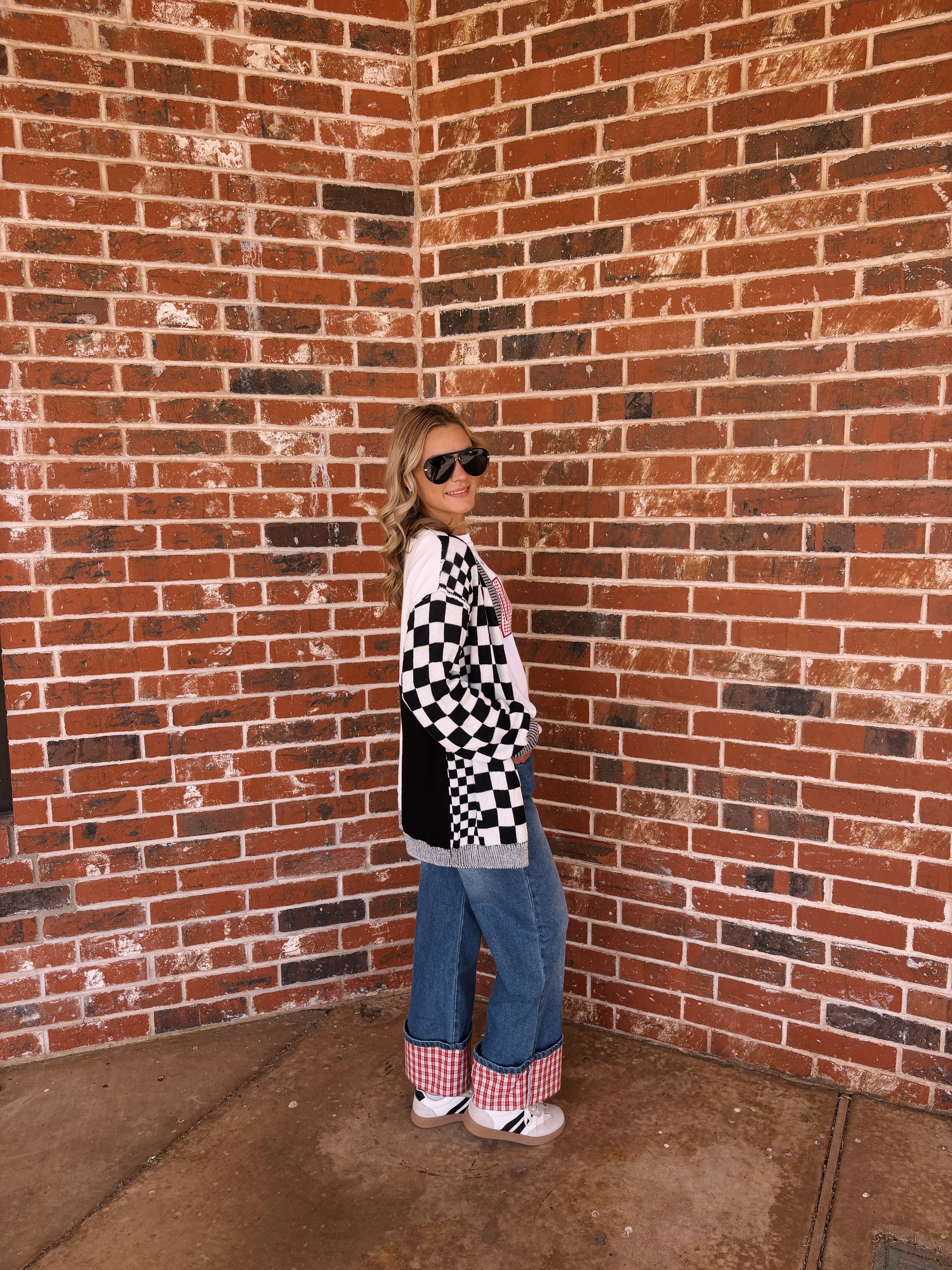 Black Checkered Open Front Shoulder Cardigan