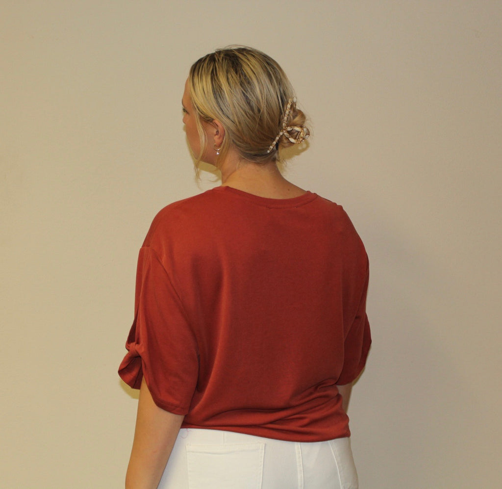 Tie Sleeve Soft Tee-Rust