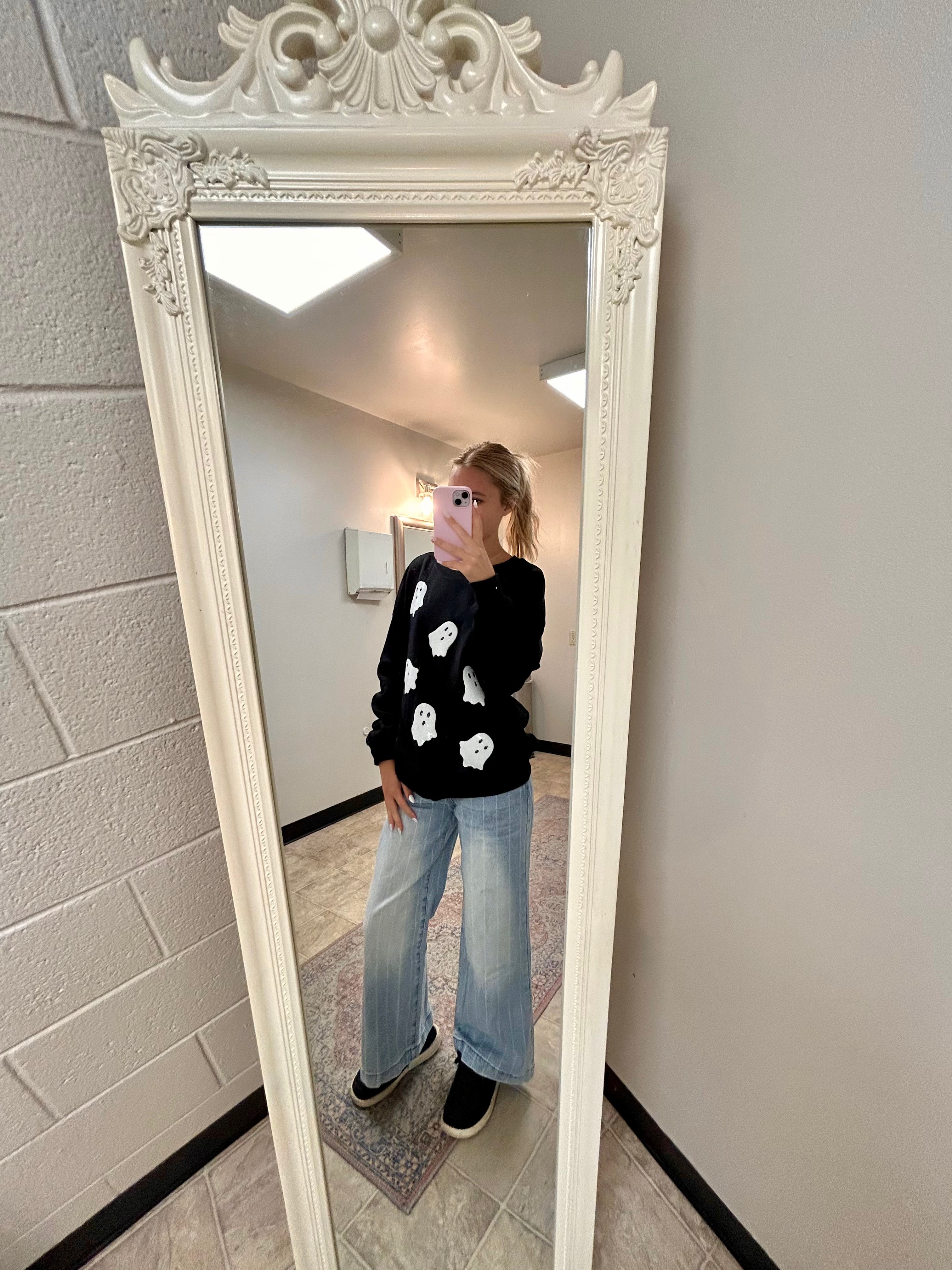 Sequin Ghost Sweatshirt-Black