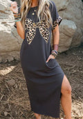 Leopard Bow Patched S/S Tee Long Dress