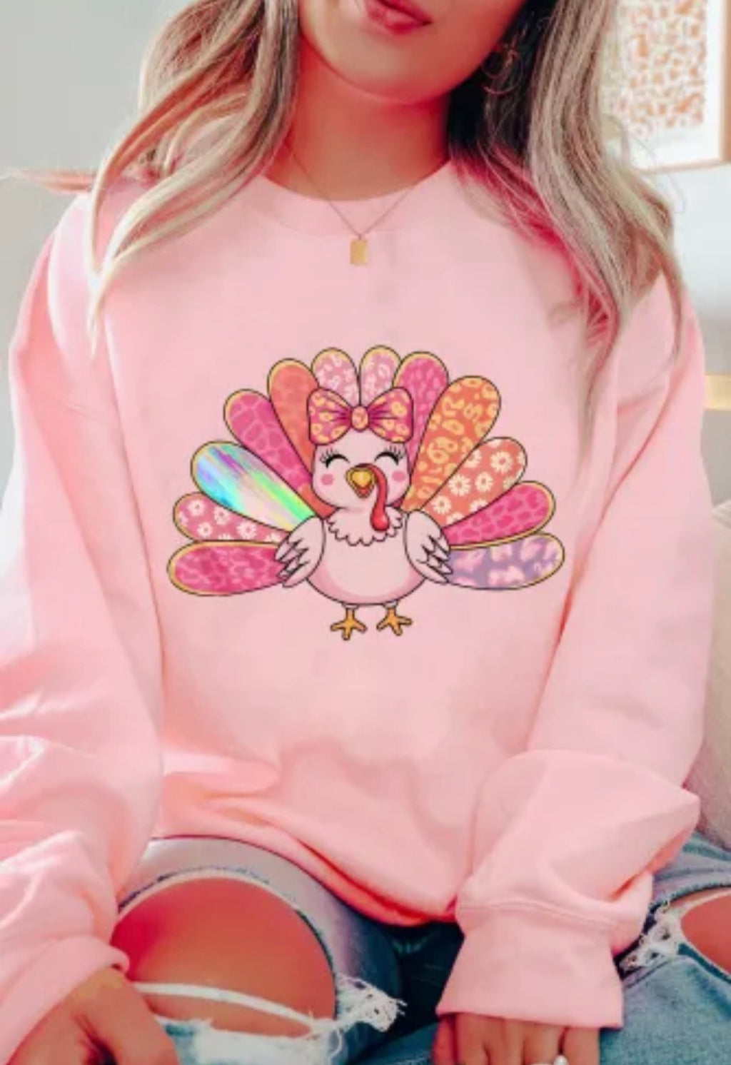 Turkey Drop Shoulder Sweatshirt-Pink
