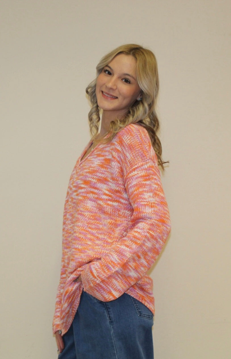 Abstract Print Drop Shoulder V Neck