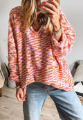 Abstract Print Drop Shoulder V Neck