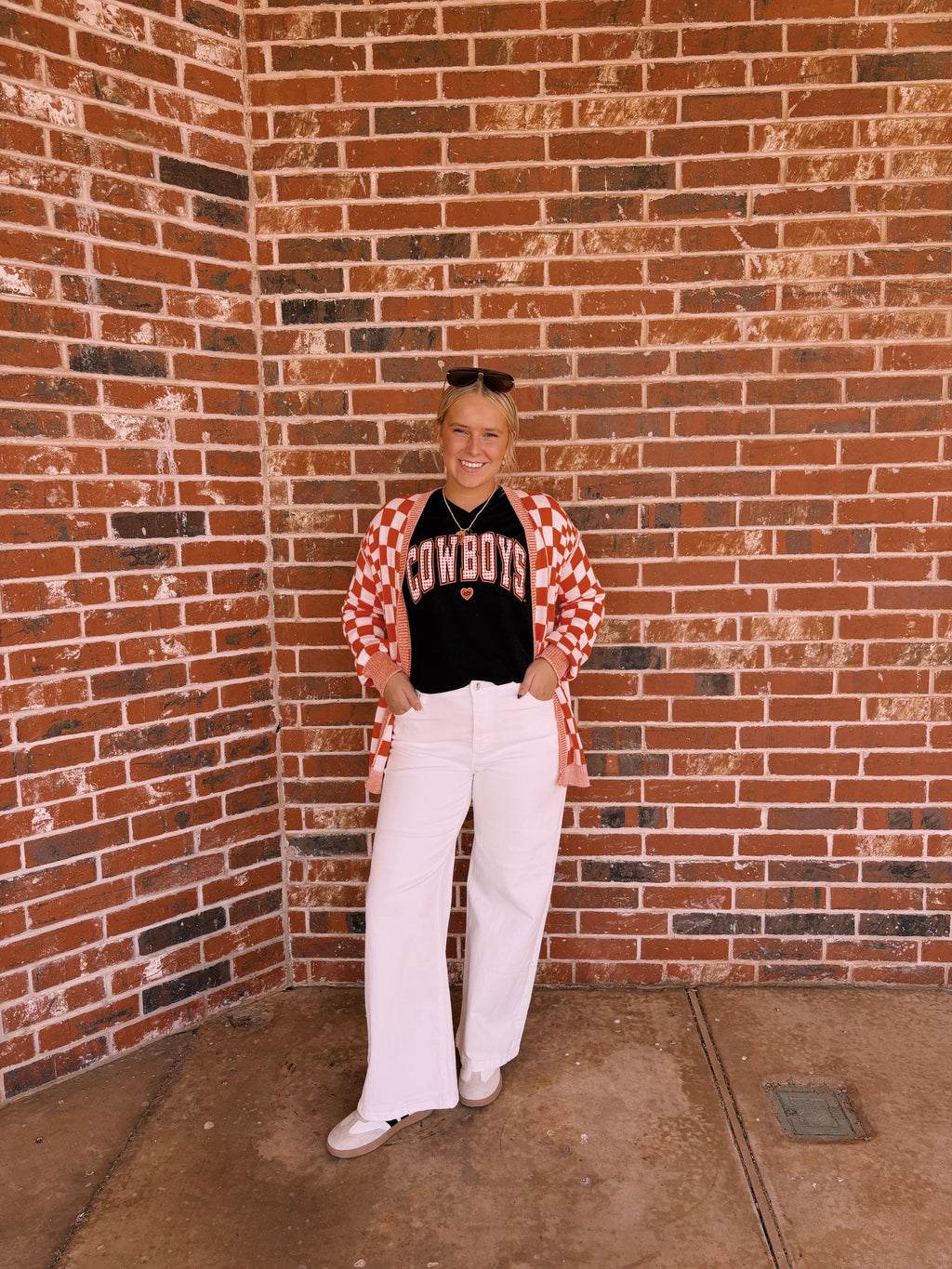 Orange Checkered Open Front Shoulder Cardigan