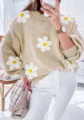 Parchment Floral Crochet Chunky Knit Sweater