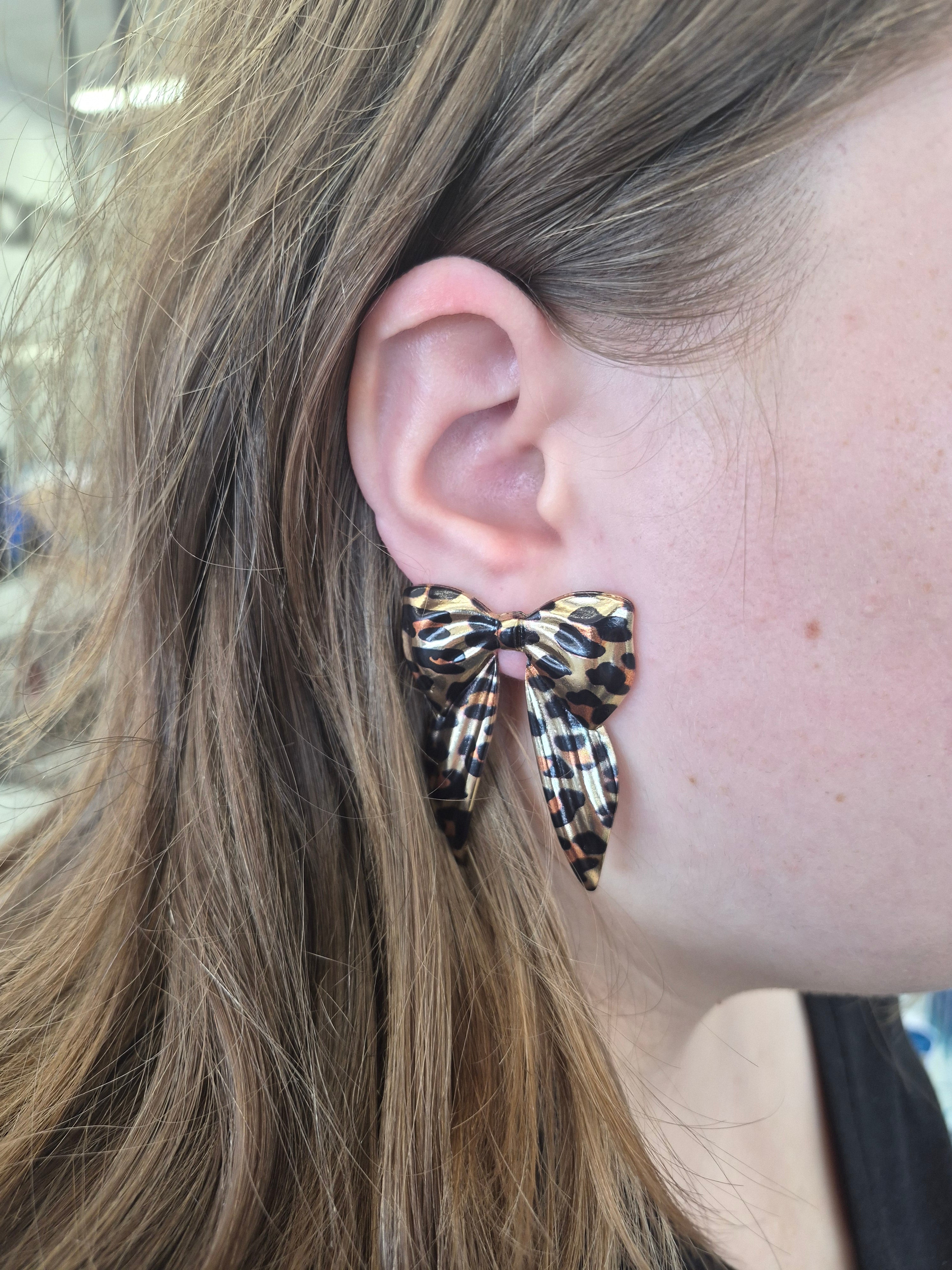 Leopard Print Bow Earrings