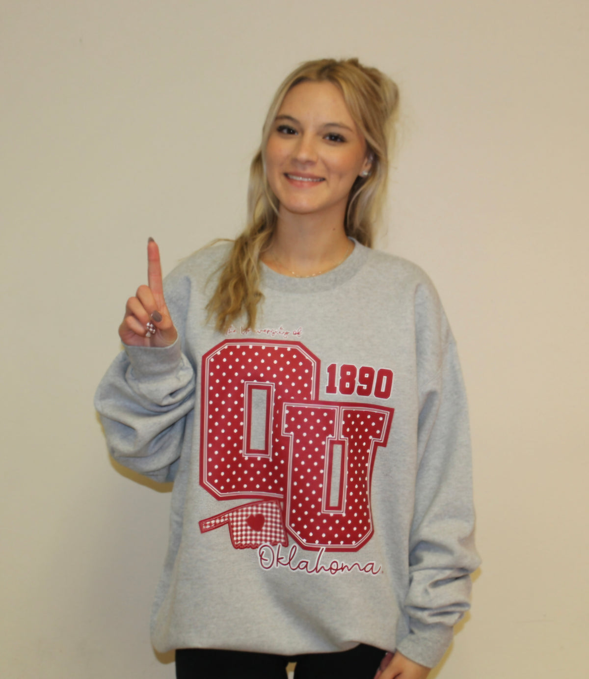 2026 OU Polka Dot & Gingham Sweatshirt- Grey