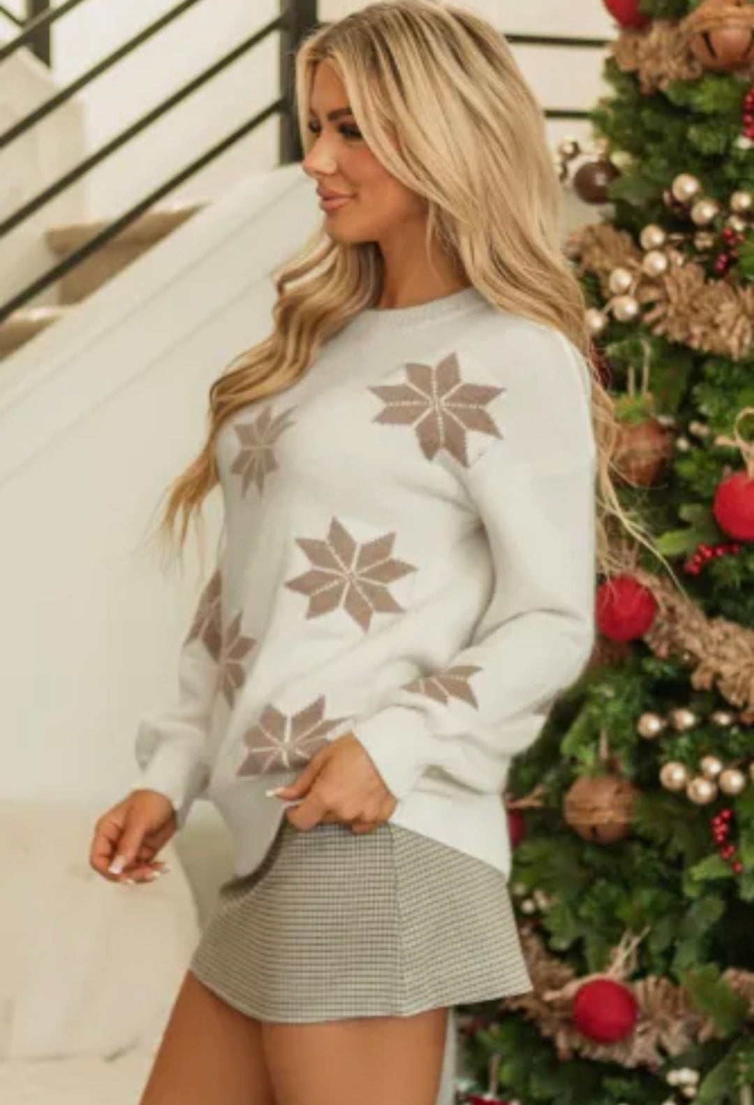 White Snowflake Christmas Tunic Sweater