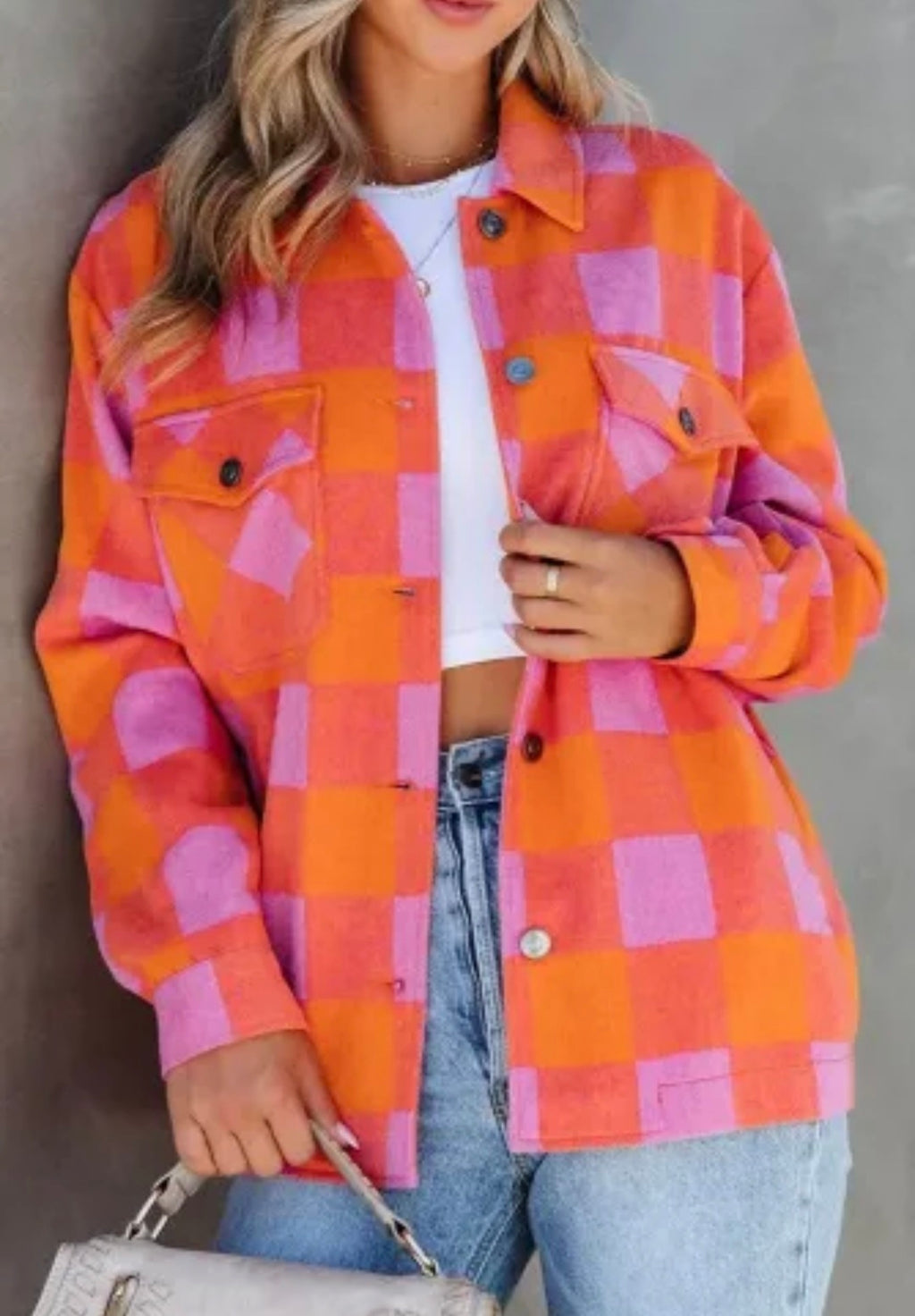 Orange Button Up Turn Down Collar Jacket