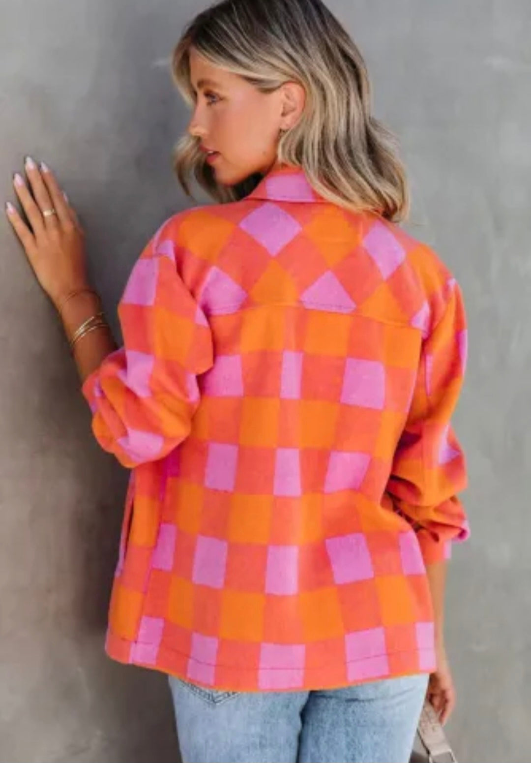 Orange Button Up Turn Down Collar Jacket