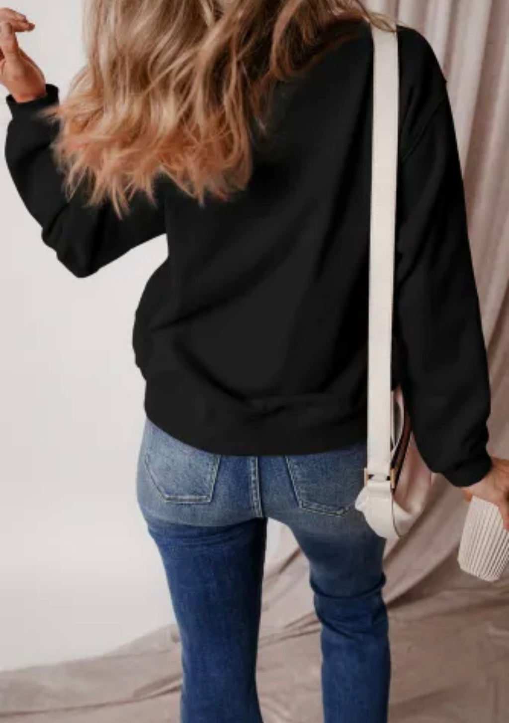 Black Fleece Lined Drop Shoulder Sweatshirt