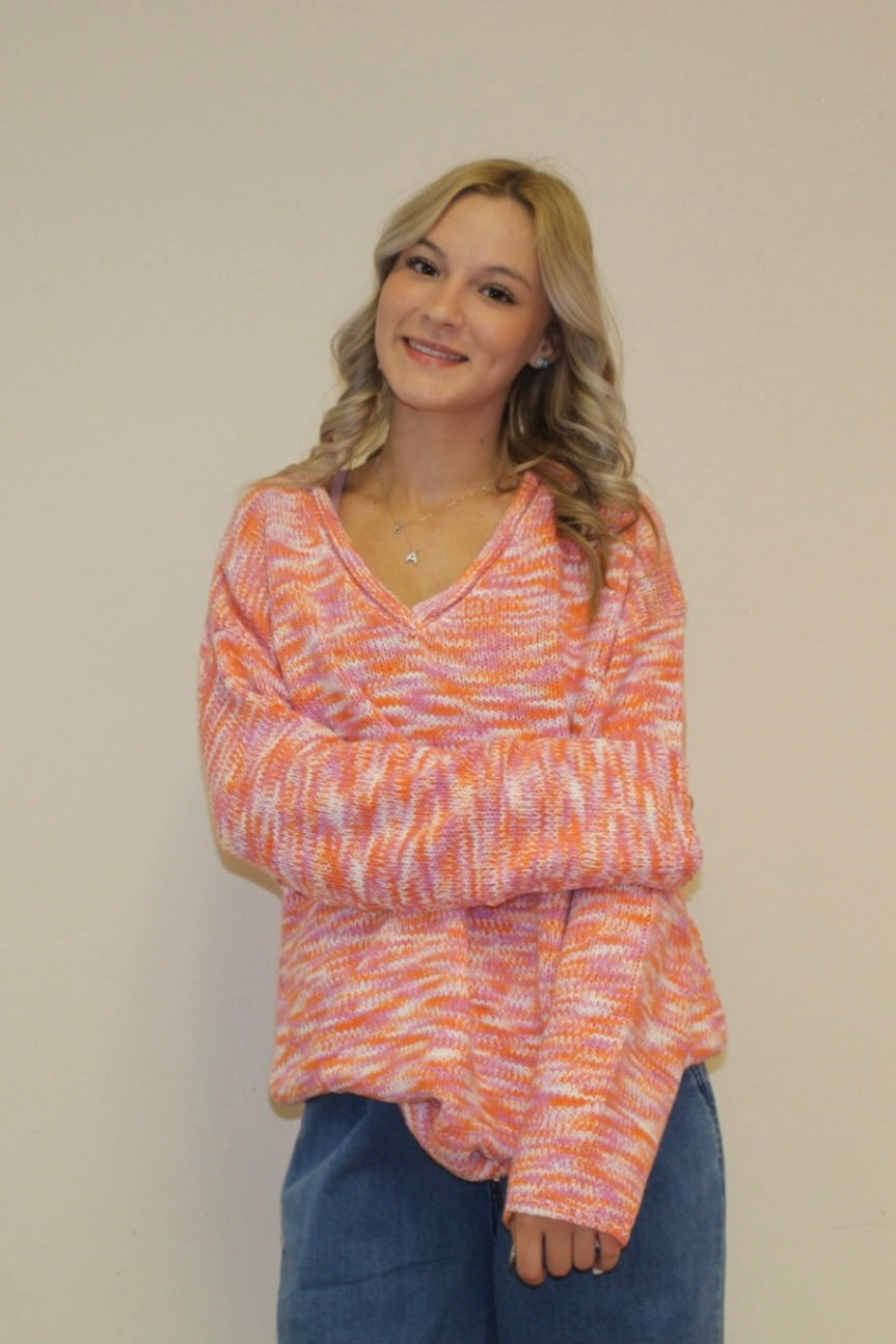 Abstract Print Drop Shoulder V Neck