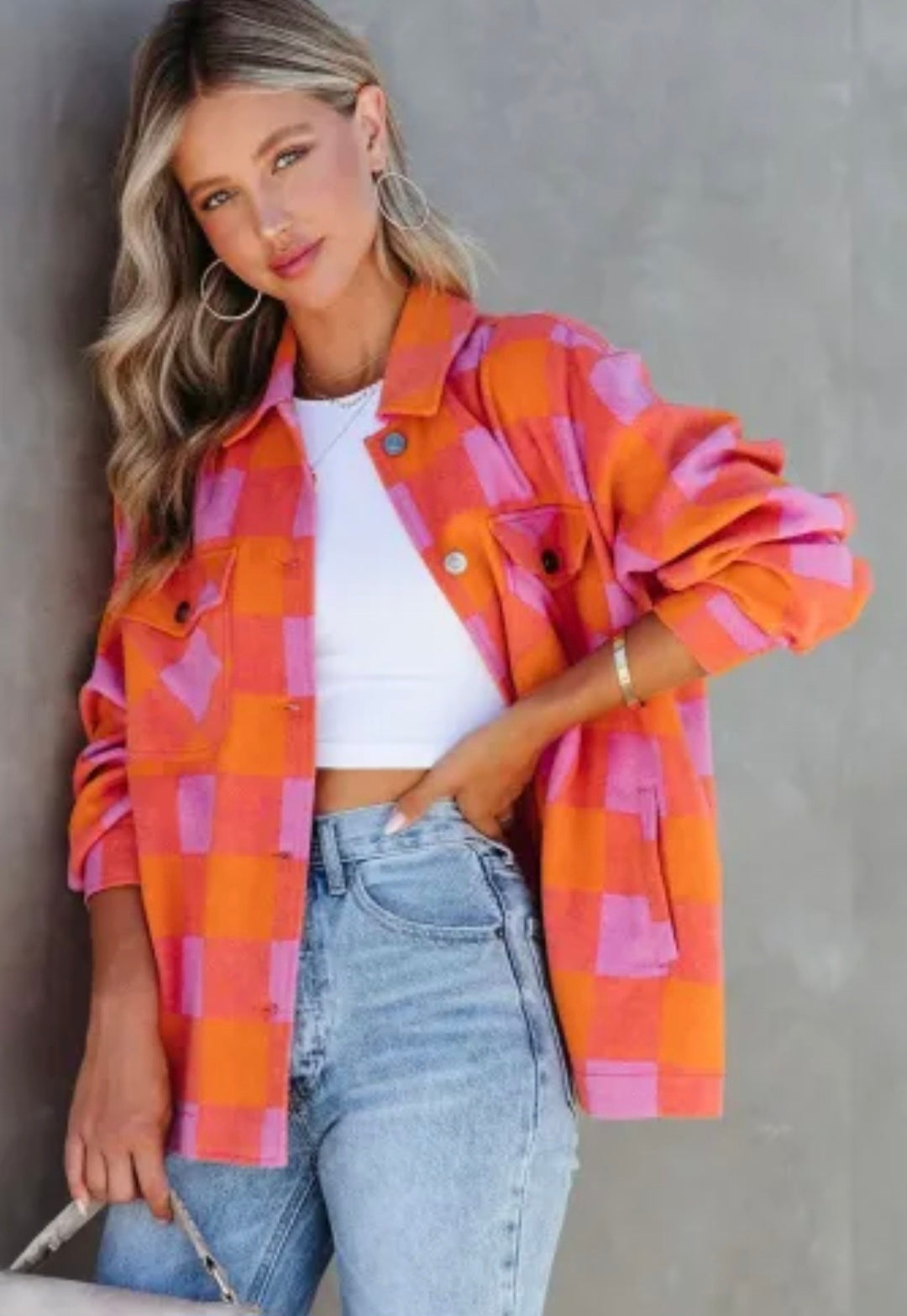 Orange Button Up Turn Down Collar Jacket
