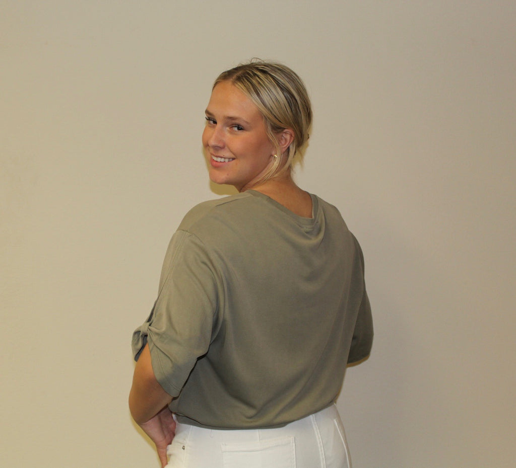 Tie Sleeve Soft Tee-Olive