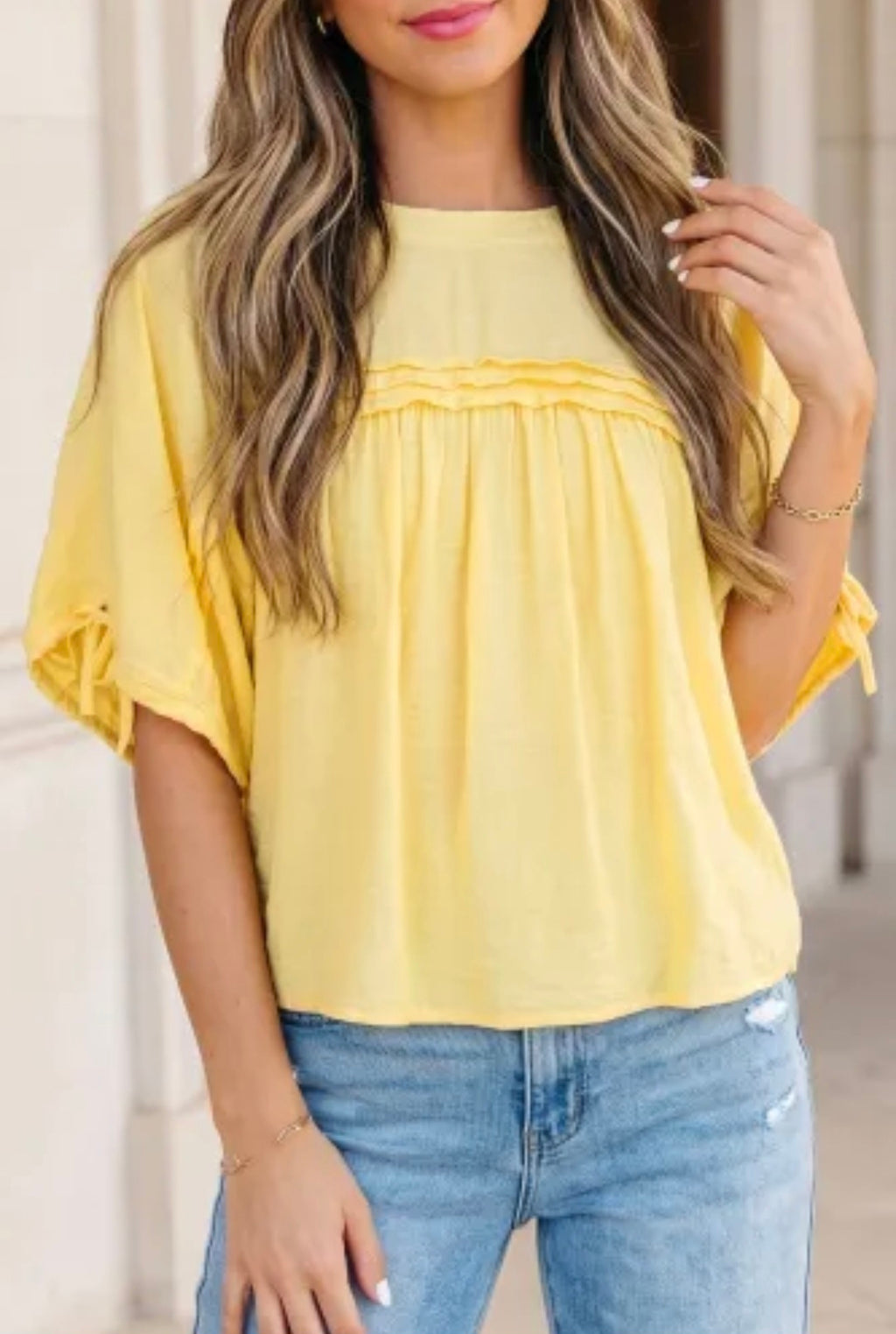 Pleated Babydoll Blouse- Yellow Cream