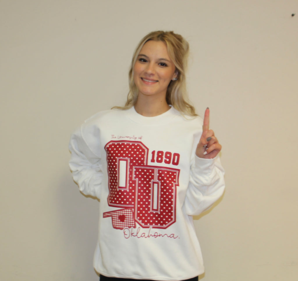 2026 Big OU Polka Dot Gingham Sweatshirt- White