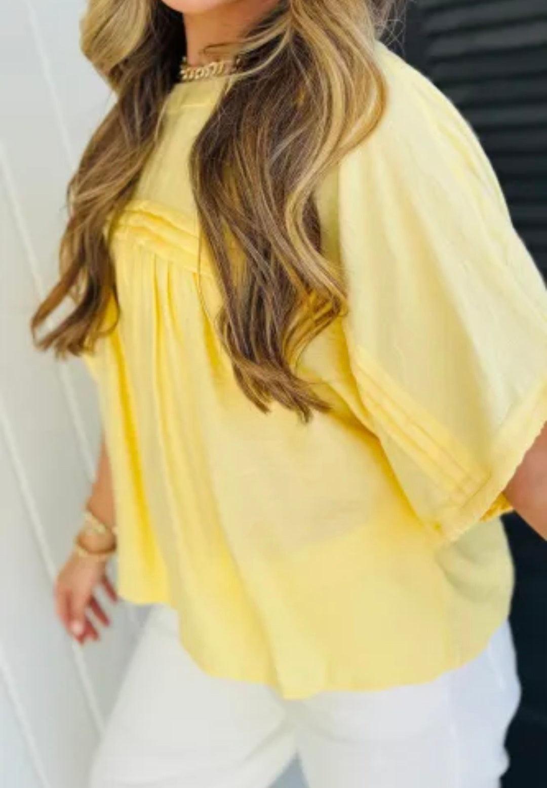 Pleated Babydoll Blouse- Yellow Cream