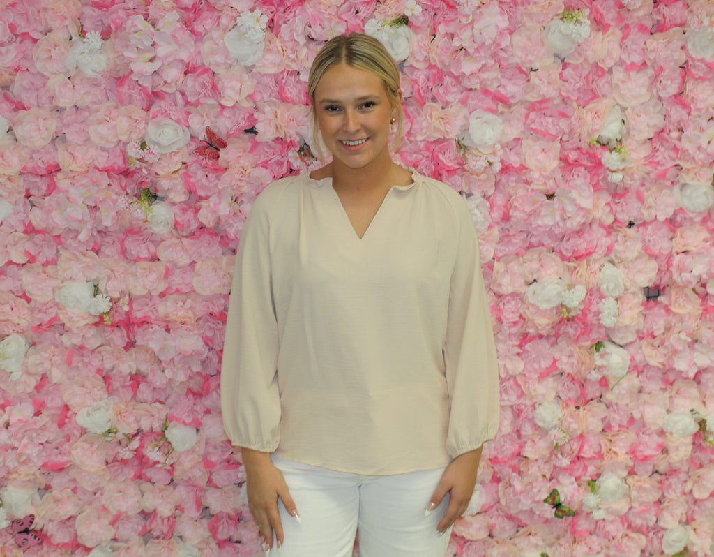 Parchment Shift V Neck 3/4 Sleeve Blouse