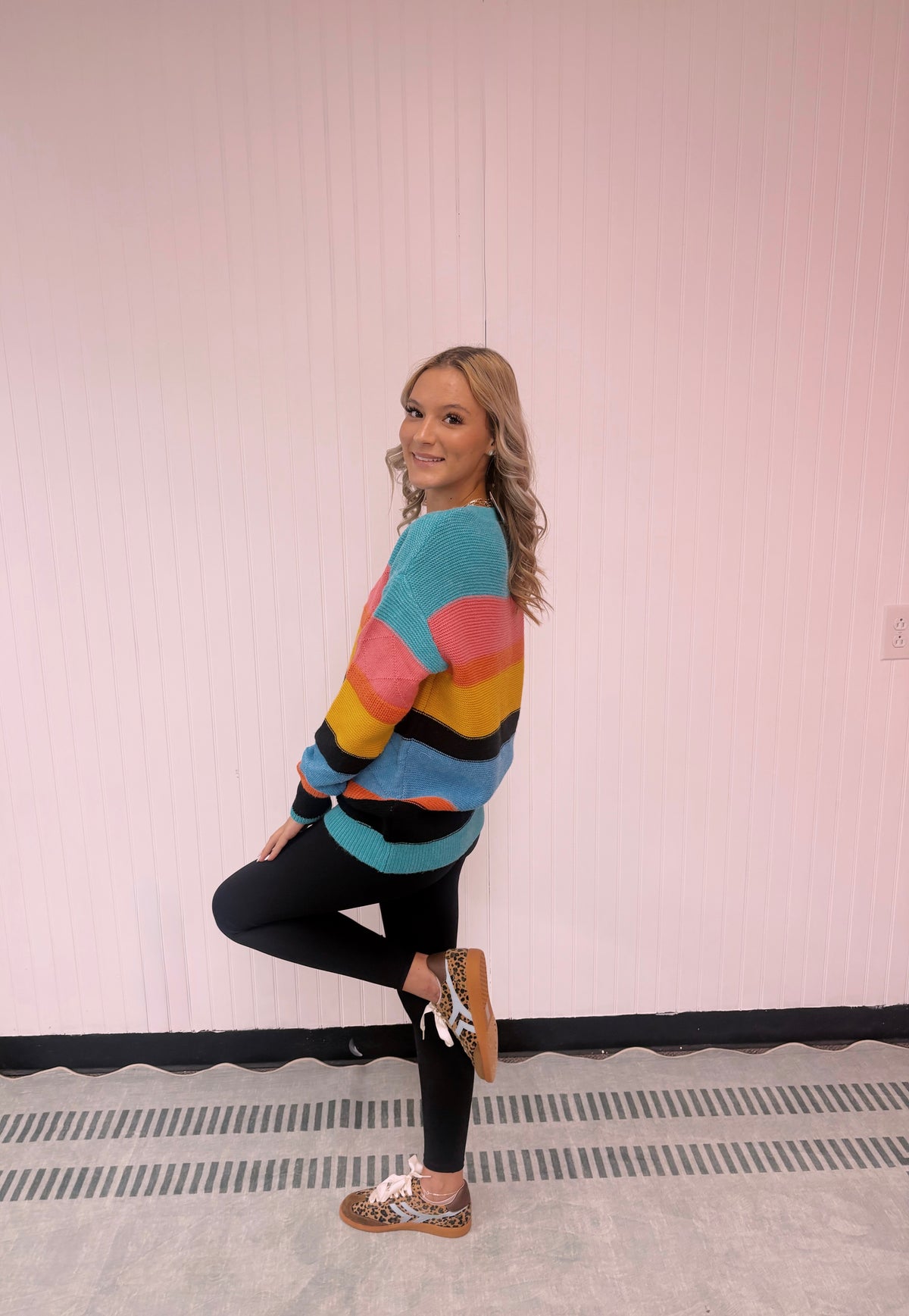 Yellow Colorblock Drop Shoulder Sweater