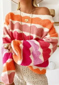 Rose Red Striped Balloon Sleeve Drop Shoulder