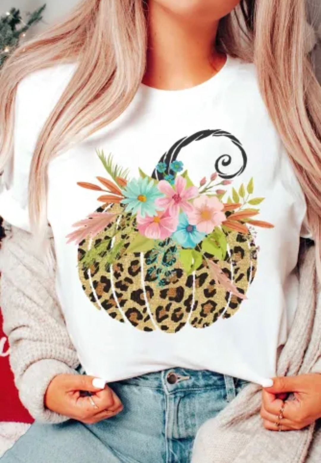 Floral Leopard Pumpkin Tee