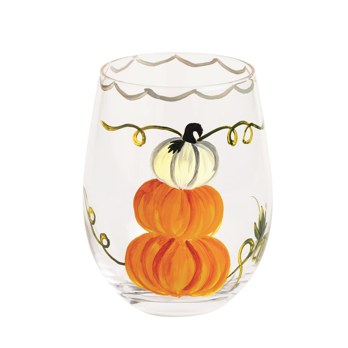 Stacked Pumpkin Painted Wine Glass